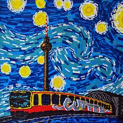 Berlin Starry Night-Van Gogh-tape-art by Ostap-2014-featured image