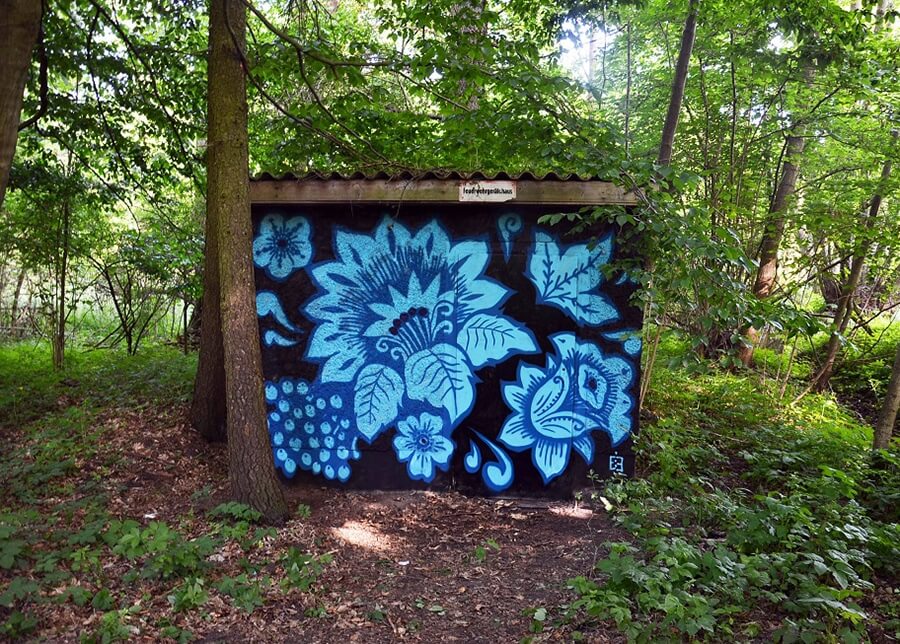 Blue Khokhloma Pattern- Graffiti series in forest by Ostap