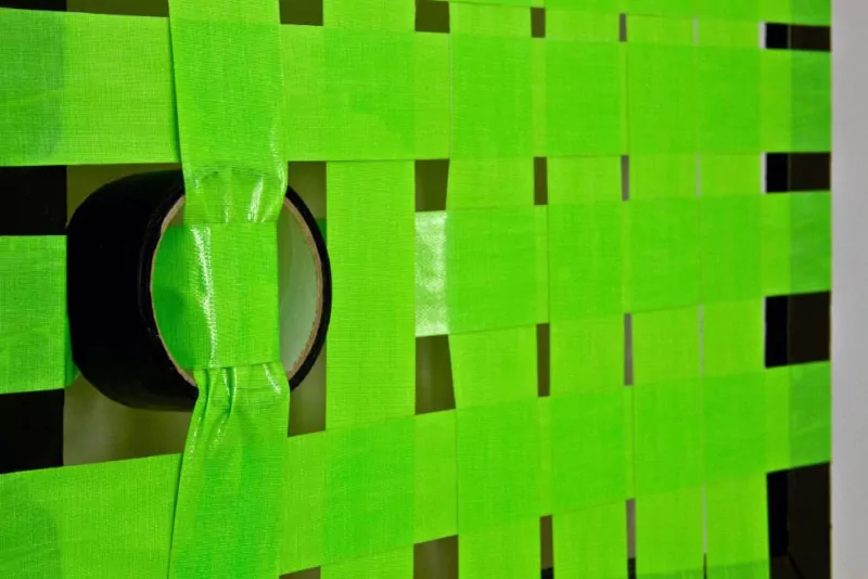 Green Construction- woven tape artwork- Closeup