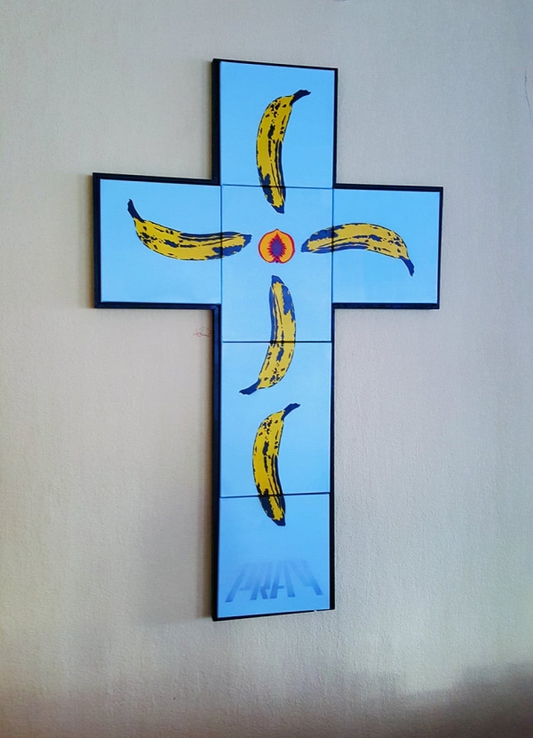Pray-Kreuz-Stencil Pop Art Kunstwerk- Slava Ostap 2015