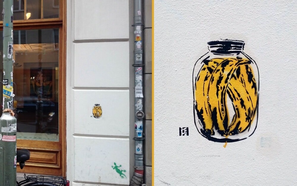 Banana can-stencil street art-Closeup