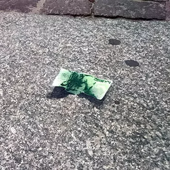 Fallen down-money- interactive stencil street art -Ostap 2015
