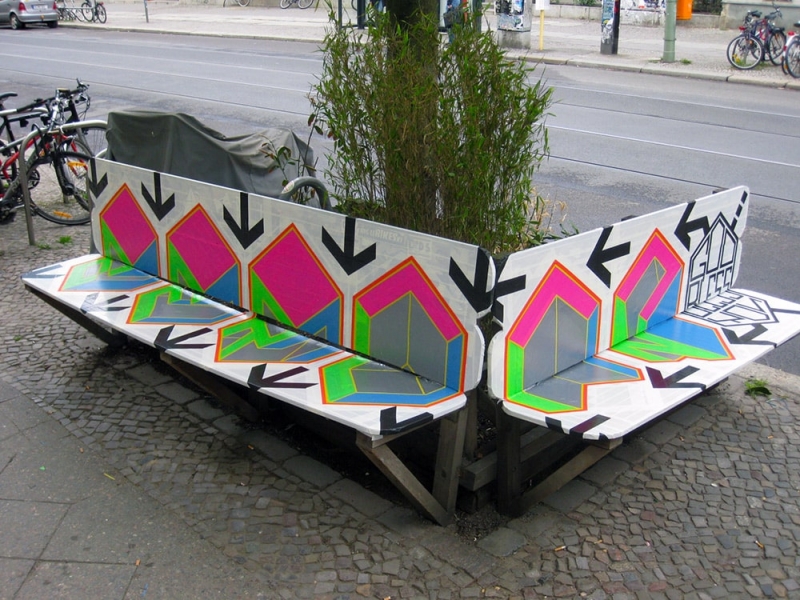 god bless you Berlin- duct-tape-street-art-bench-Ostap-2012