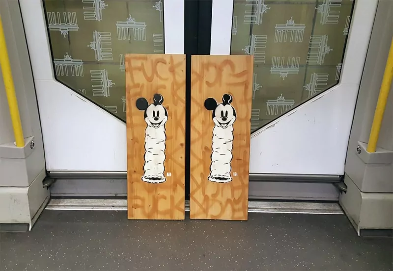 Image 2- Stencil graffiti art- Loving Mickey Mouse- diptych by Ostap