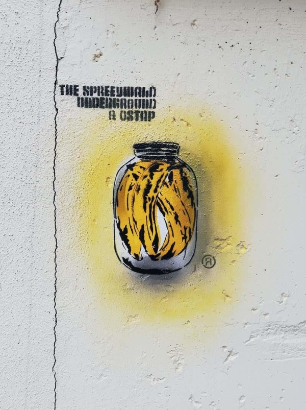 Bananas in a glass can- Stencil street art by Ostap-2018