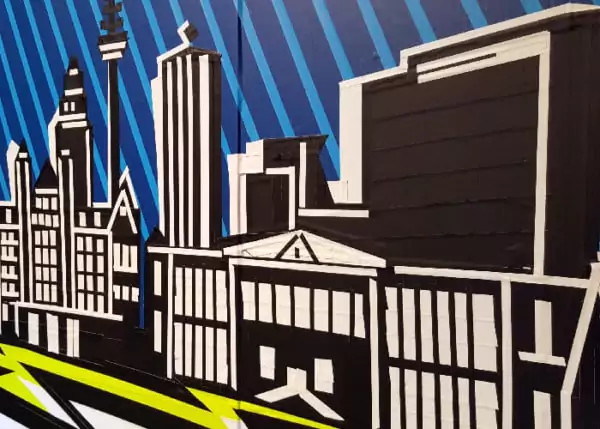 Live tape art event- Leipzig Skyline- Closeup
