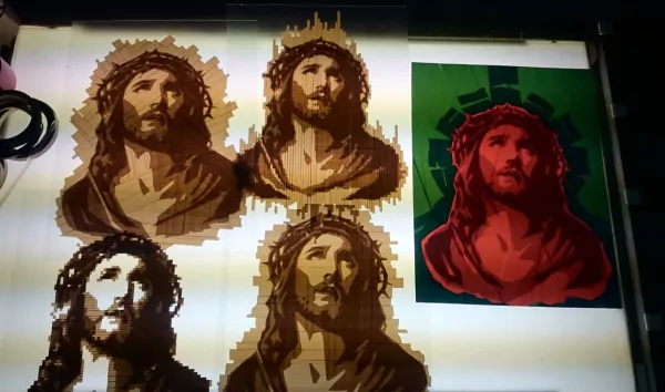 The birth of 9 packing tape art Jesus portraits