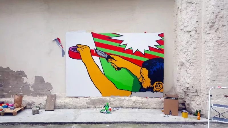 Making-of -tape artists Slava Ostap self-portrait