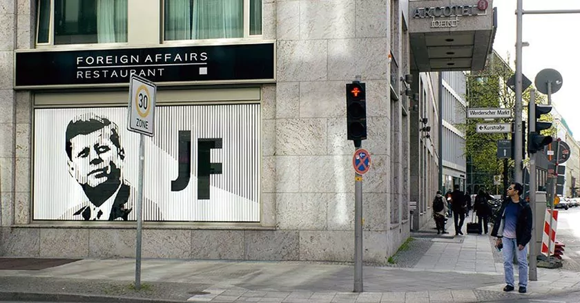 jfk portrait in Berlin-tape art by Ostap