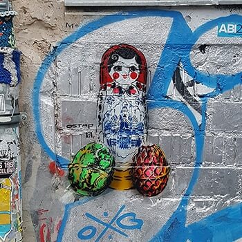 Matreshka- Faberge eggs- stencil street art- Ostap 2016