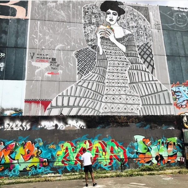Lady in Cement, Mixed media Mural at Teufelsberg, 2015