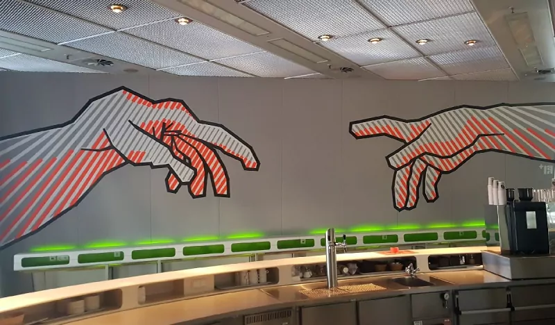 Duct tape wall art- Michelangelo's God Hands