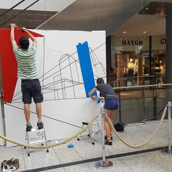 Selfmadecrew at work- creating of tape art skyline