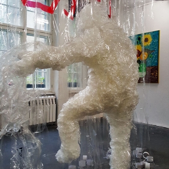 Detlef the Climbing man- tape art sculpture by Selfmadecrew