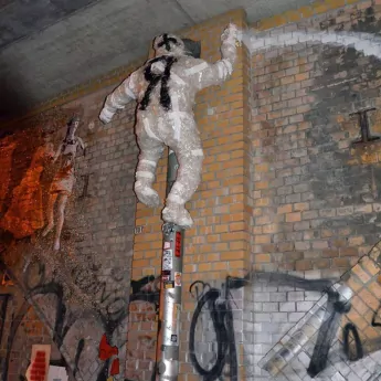 The Climber- tape street art sculpture by Selfmadecrew- 2016