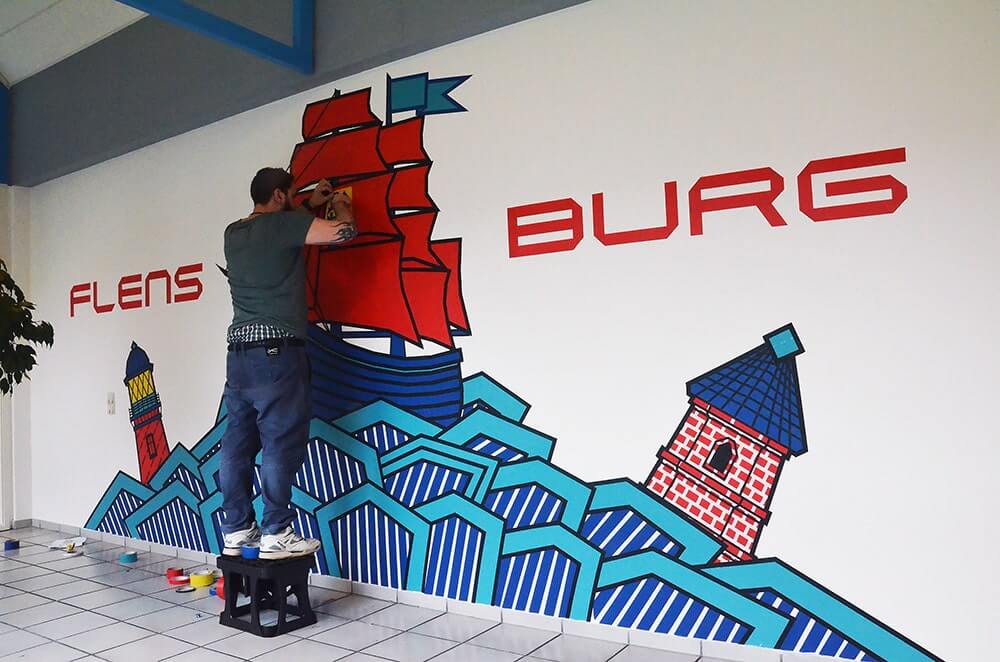 Making-off duct tape graffiti- commissioned wall art- Flensburg-Germany 2016