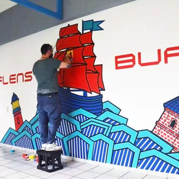 A maritime wall motif made from GAFFA tape