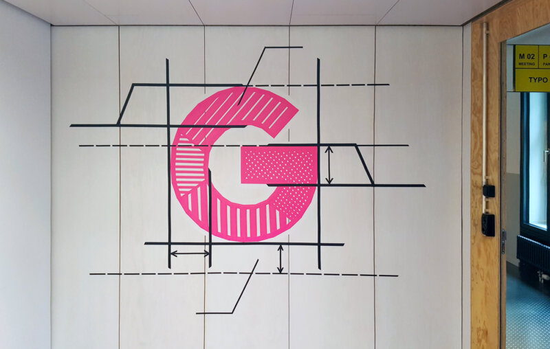 Tape art office branding project for Google in Zurich