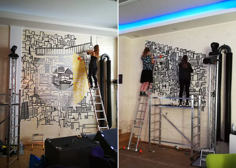 Selfmadecrew at work- interior design- tape art for Smart and Mercedes
