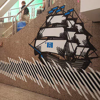 Sailing ship-live tape mural art-featured image