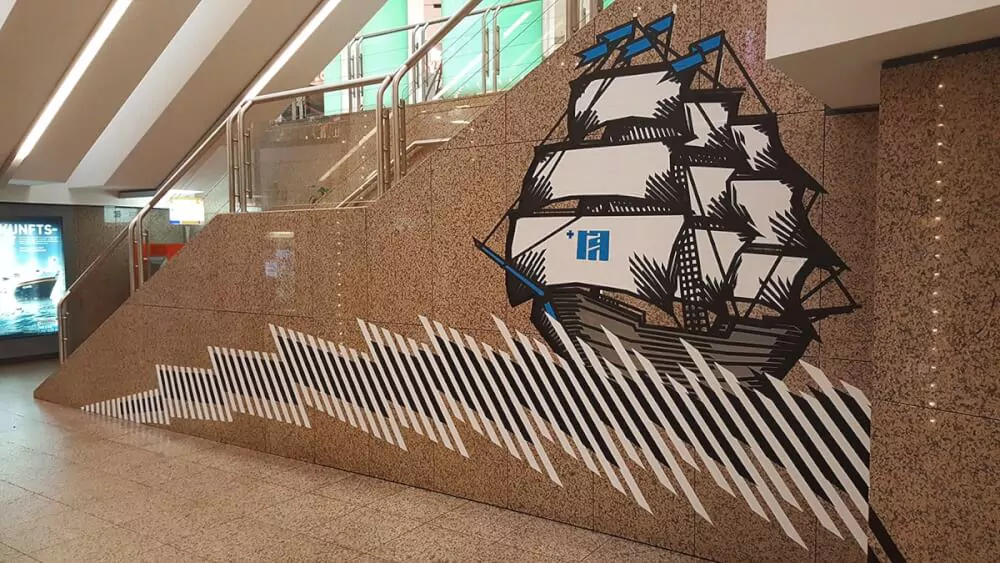 Sailing ship-duct tape mural by Selfmadecrew-Hamburg 2016