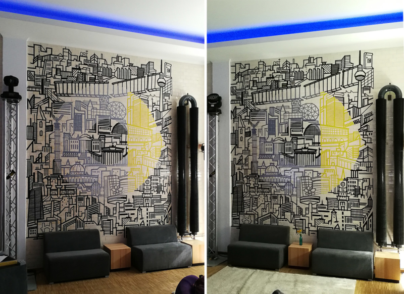 Berlin-Skyline and Smart Logo Wall- Hologram effect with duct tape