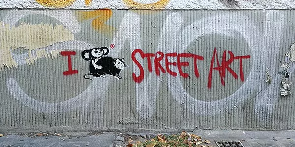 Loving street art, Cheburashka vs. rat series, 2018, Stencil, Spray paint