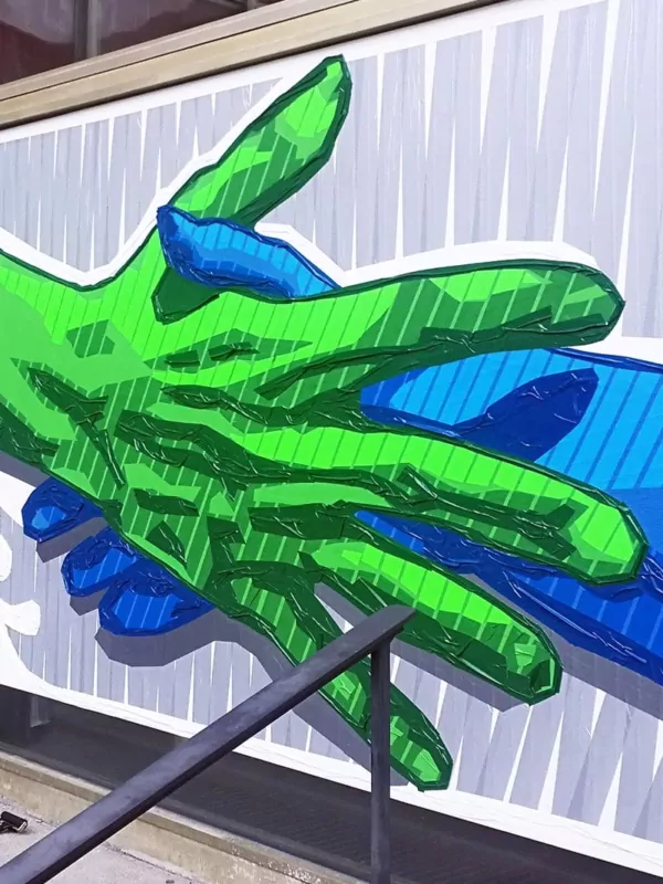 The Hand Reaching (Handshake)- finished duct tape artwork- Close-up 01