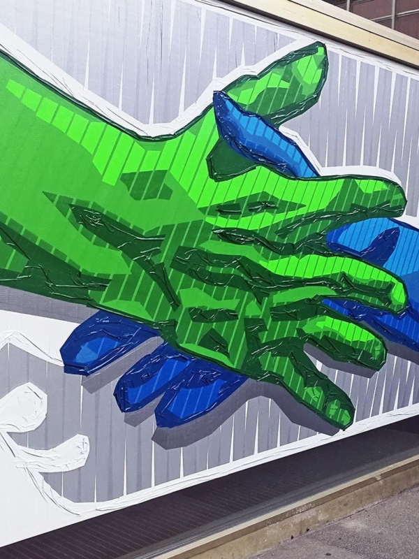 The Hand Reaching- finished duct tape artwork- Close-up 02