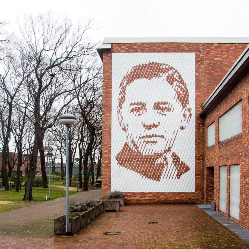 Helmuth Huebener Portrait mural artwork in the JSA-Plötzensee (juvenile prison) Berlin