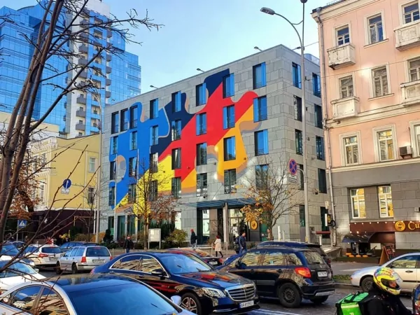 Mural tape art on the German embassy