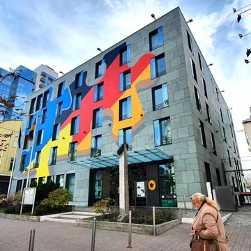 Tape art on the German embassy in Kyiv Ukraine