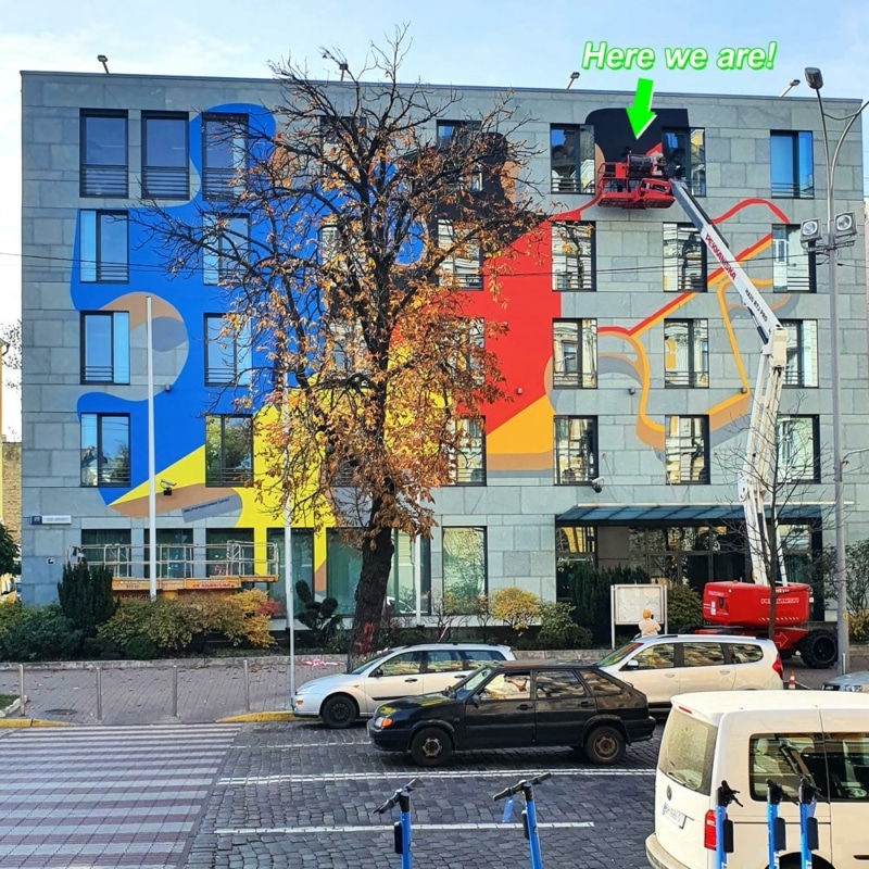 Taping of the German embassy facade in Kyiv