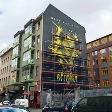 Scaffolding is standing- Work in progress- mural for netflix
