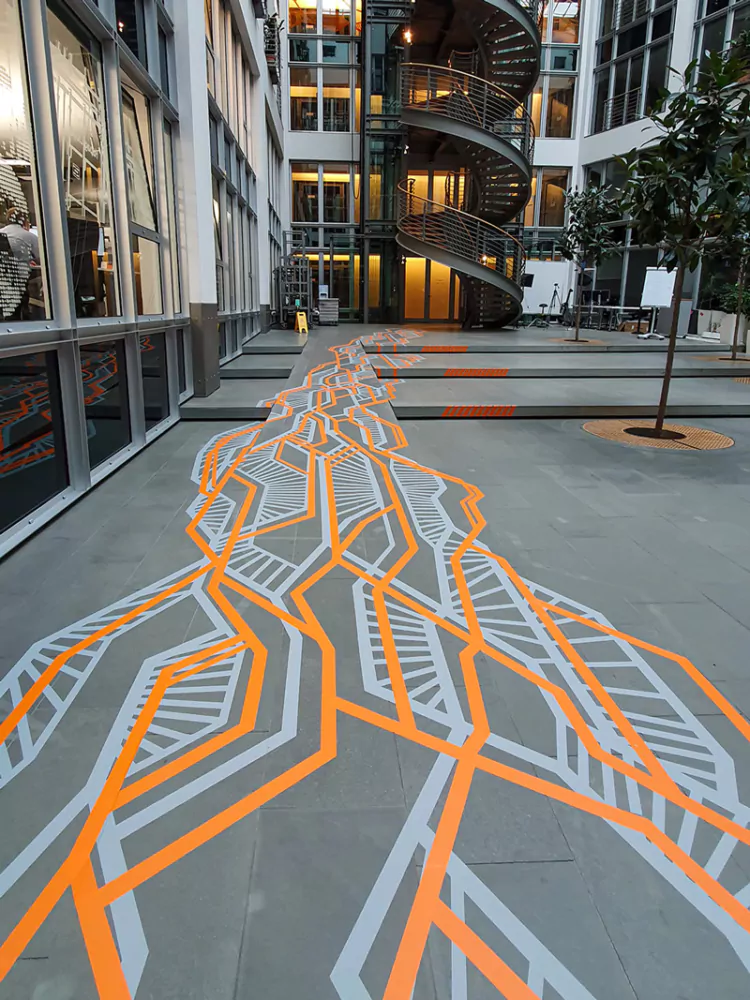 The abstract vinyl foil guidelines on the floor
