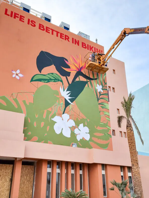 Façade artwork in progress - Painting on a lifting platform