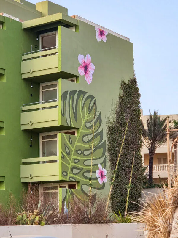 Hotel's facade mural artwork in mallorca