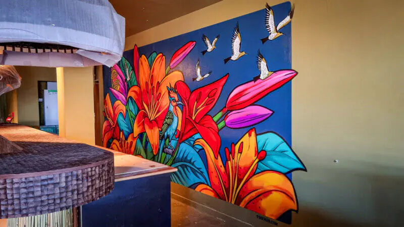 Wall art with spray paint in the hotel foyer